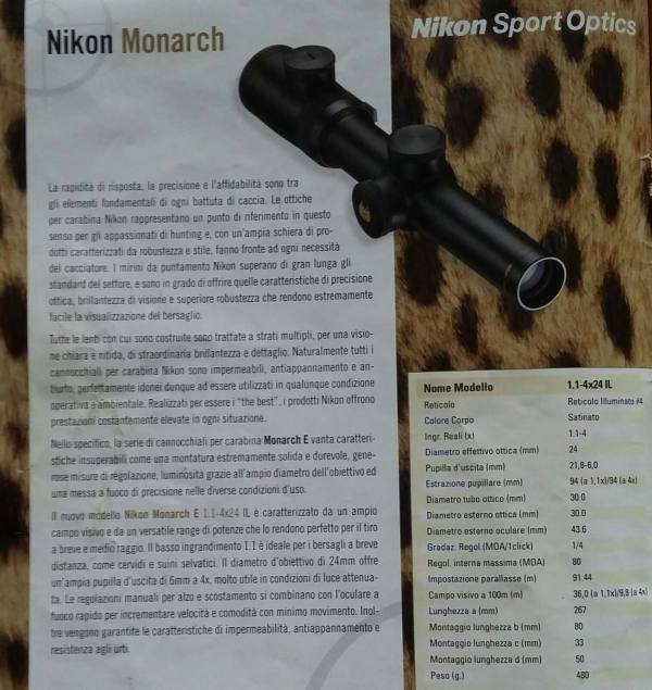 Vendo Nikon Monarch 1.1-4x24 IL, ottica da battuta