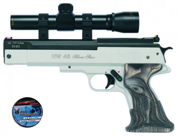 Pistola ad aria compressa Weihrauch HW 45 Silver Star Cal. 4,5 mm. + Proiettili. LIBERA VENDITA!
