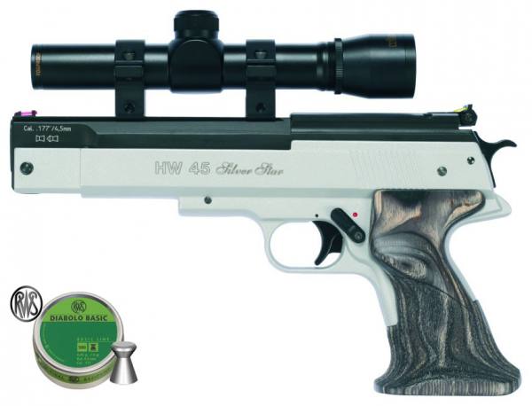 Pistola aria compressa Weihrauch HW 45 Silver Star Cal. 4,5 mm. + Proiettili. LIBERA VENDITA!