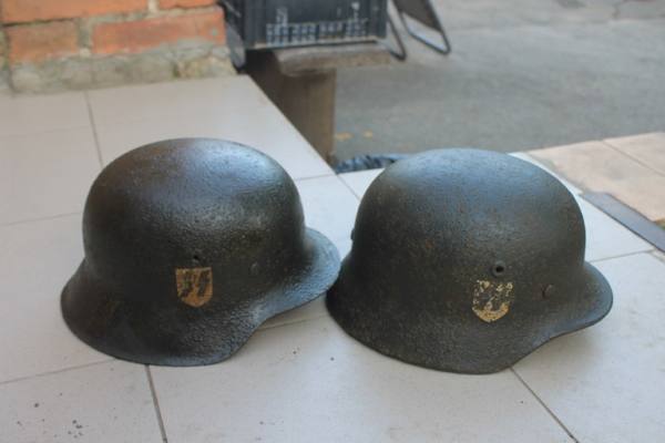 2 Original German WW2 Waffen SS Helmets, M42 & M40, size 64. 100% Original.